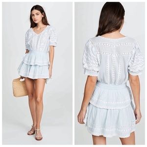 LoveShackFancy Marissa Tiered Ruffle Crochet Trimmed Broderie Lace Mini Dress XS